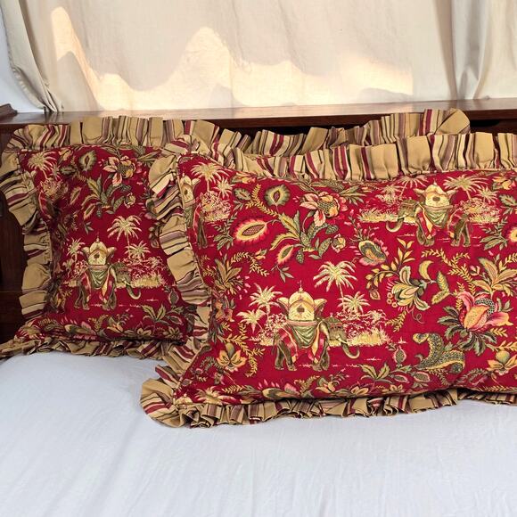 2 Custom King Tropical Jacobean Jungle Elephants Palm Trees Fabric Pillow Shams - Picture 2 of 13